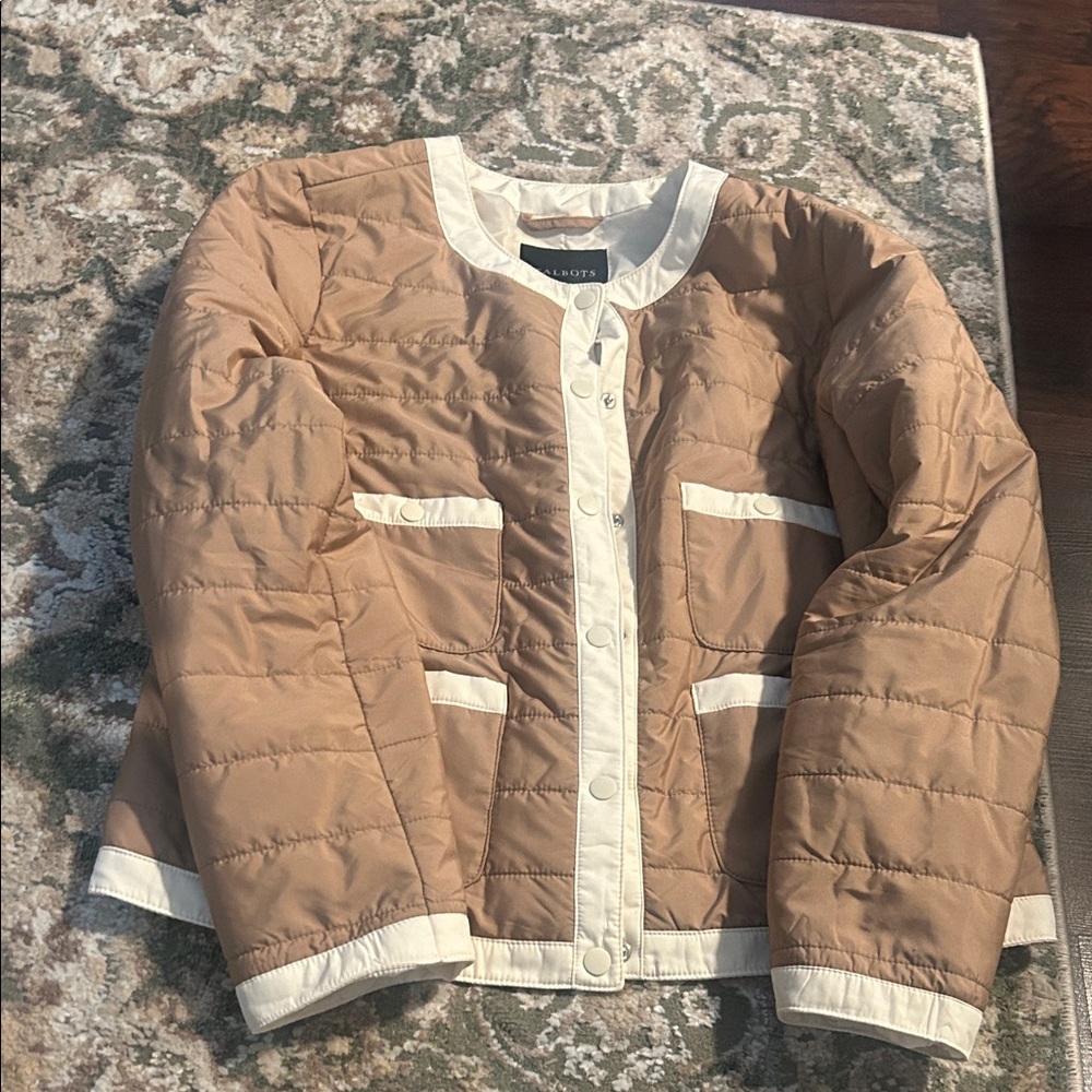 TALBOTS Tan and Cream Quilted Puffer Jacket